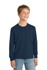 Port & Co Youth Long Sleeve Core Cotton Tee. PC54YLS Navy