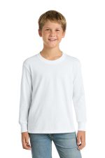 Port & Co Youth Long Sleeve Core Cotton Tee. PC54YLS White