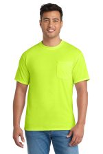 Port & Co Tall Core Blend Pocket Tee. PC55PT Safety Green