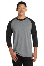 Port & Co Core Blend 3/4-Sleeve Raglan Tee. PC55RS Athletic Heather/ Jet Black