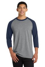 Port & Co Core Blend 3/4-Sleeve Raglan Tee. PC55RS Athletic Heather/ Navy