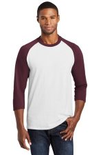Port & Co Core Blend 3/4-Sleeve Raglan Tee. PC55RS White/ Athletic Maroon