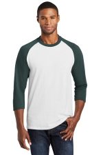Port & Co Core Blend 3/4-Sleeve Raglan Tee. PC55RS White/ Dark Green