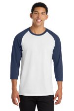 Port & Co Core Blend 3/4-Sleeve Raglan Tee. PC55RS White/ Navy