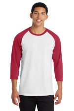 Port & Co Core Blend 3/4-Sleeve Raglan Tee. PC55RS White/ Red