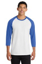 Port & Co Core Blend 3/4-Sleeve Raglan Tee. PC55RS White/ Royal