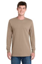 Port & Co Long Sleeve Essential Tee. PC61LS Sand