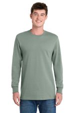 Port & Co Long Sleeve Essential Tee. PC61LS Stonewashed Green
