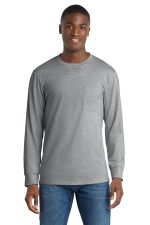 Port & Co Long Sleeve Essential Pocket Tee. PC61LSP Athletic Heather