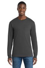 Port & Co Long Sleeve Essential Pocket Tee. PC61LSP Charcoal