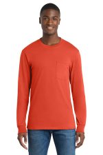 Port & Co Long Sleeve Essential Pocket Tee. PC61LSP Orange