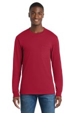 Port & Co Long Sleeve Essential Pocket Tee. PC61LSP Red