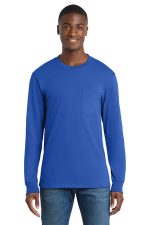Port & Co Long Sleeve Essential Pocket Tee. PC61LSP Royal