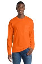 Port & Co Long Sleeve Essential Pocket Tee. PC61LSP S. Orange