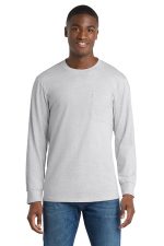 Port & Co Tall Long Sleeve Essential Pocket Tee. PC61LSPT Ash