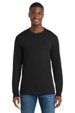 Port & Co Tall Long Sleeve Essential Pocket Tee. PC61LSPT Jet Black