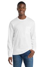 Port & Co Tall Long Sleeve Essential Pocket Tee. PC61LSPT White