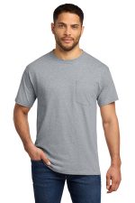 Port & Co Essential Pocket Tee. PC61P Athletic Heather