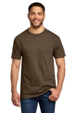 Port & Co Essential Pocket Tee. PC61P Brown