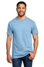 Port & Co Essential Pocket Tee. PC61P Light Blue