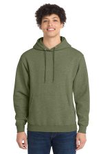 Port & Co Core Fleece Pullover Hooded Sweatshirt. PC78H Olive Drab Green Heather