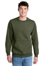 Port & Co Core Fleece Crewneck Pocket Sweatshirt PC78PKT Olive Drab Green