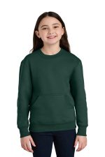 Port & Co Youth Core Fleece Crewneck Pocket Sweatshirt PC78YPKT Dark Green