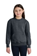 Port & Co Youth Core Fleece Crewneck Pocket Sweatshirt PC78YPKT Dark Heather Grey