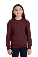 Port & Co Youth Core Fleece Crewneck Pocket Sweatshirt PC78YPKT Maroon