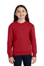 Port & Co Youth Core Fleece Crewneck Pocket Sweatshirt PC78YPKT Red