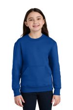 Port & Co Youth Core Fleece Crewneck Pocket Sweatshirt PC78YPKT True Royal