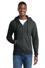 Port & Co Core Fleece Full-Zip Hooded Sweatshirt. PC78ZH Black Heather