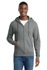 Port & Co Core Fleece Full-Zip Hooded Sweatshirt. PC78ZH Graphite Heather