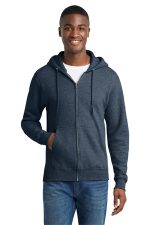 Port & Co Core Fleece Full-Zip Hooded Sweatshirt. PC78ZH Heather Navy