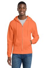 Port & Co Core Fleece Full-Zip Hooded Sweatshirt. PC78ZH Neon Orange
