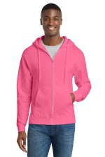 Port & Co Core Fleece Full-Zip Hooded Sweatshirt. PC78ZH Neon Pink