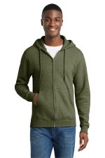 Port & Co Core Fleece Full-Zip Hooded Sweatshirt. PC78ZH Olive Drab Green Heather