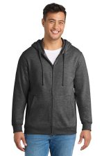 Port & Co Fan Favorite Fleece Full-Zip Hooded Sweatshirt. PC850ZH Dark Heather Grey