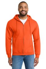Port & Co Essential Fleece Full-Zip Hooded Sweatshirt. PC90ZH Safety Orange