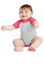 Rabbit Skins Infant Baseball Fine Jersey Bodysuit. RS4430 Vintage Heather/ Vintage Hot Pink