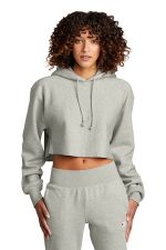 Champion Women's Reverse Weave Cropped Cut-Off Hooded Sweatshirt RW01W Oxford Grey