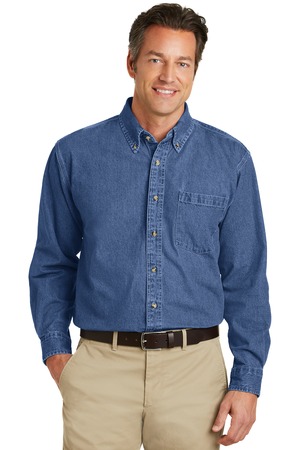 Port Authority Heavyweight Denim Shirt. S100 Dark Blue Stonewashed