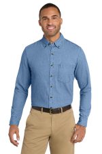 Port & Co Long Sleeve Value Denim Shirt. SP10 Faded Blue