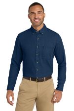 Port & Co Long Sleeve Value Denim Shirt. SP10 Ink Blue
