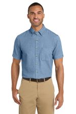 Port & Co Short Sleeve Value Denim Shirt. SP11 Faded Blue