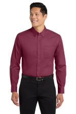 Port Authority Tall Long Sleeve Easy Care Shirt. TLS608 Burgundy/ Light Stone