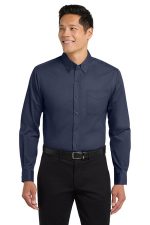 Port Authority Tall Long Sleeve Easy Care Shirt. TLS608 Navy/ Light Stone