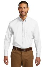 Port Authority Tall Long Sleeve Carefree Poplin Shirt. TW100 White