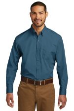 Port Authority Long Sleeve Carefree Poplin Shirt. W100 Dusty Blue