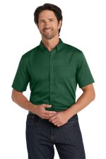 Port Authority Short Sleeve SuperPro React Twill Shirt. W809 Dark Green